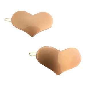 Vintage Pearlescant Brown French Heart Barrettes, One Pair , Deadstock